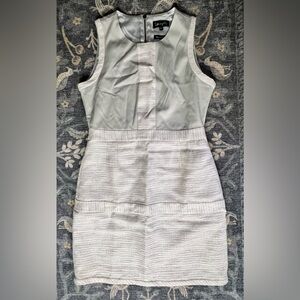 Spiegel cream silver metallic shimmer sheath paneled dress
